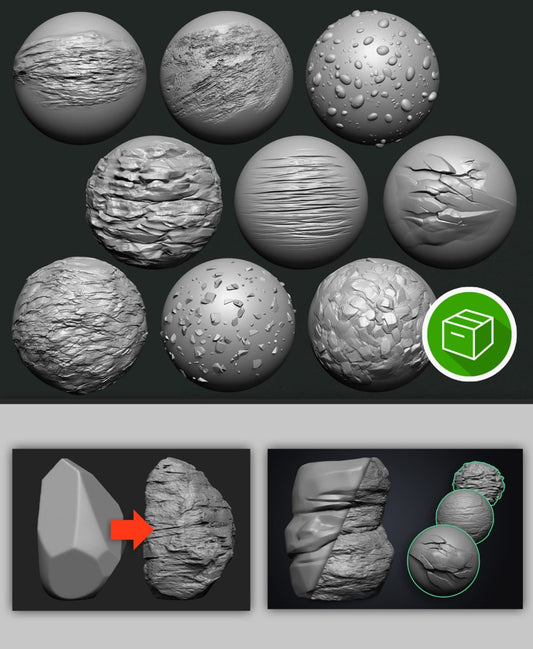 ZBrush Double Action Brushes - Simple Rocks PACK
